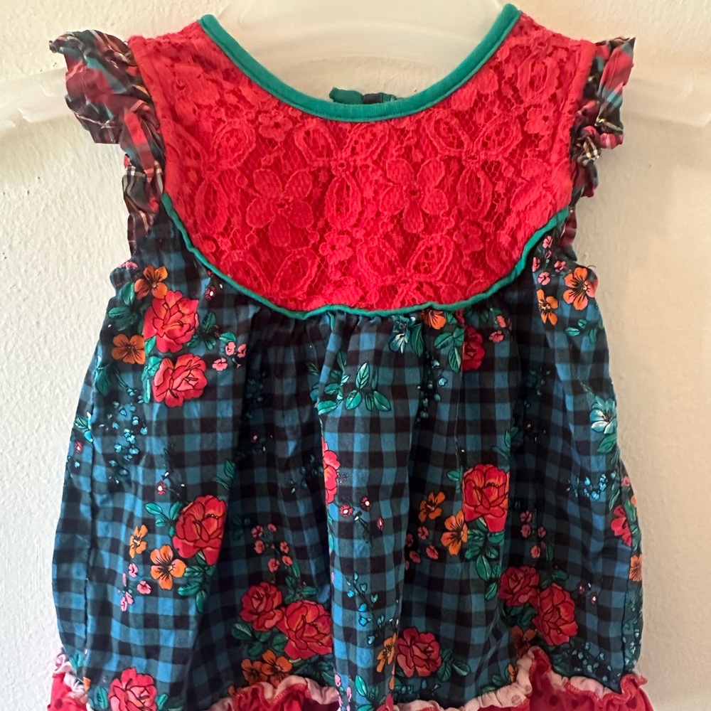 Matilda Jane Red Lace and Blue Plaid Floral Kids Top